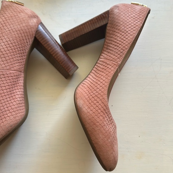 Michael Kors python embroidered rose pink wood chunky heels - Picture 7 of 14